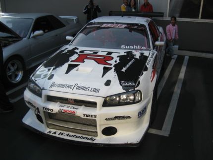 Our very own R34 Nissan Skyline GT-R World Challenge GT racecar at the R35 Nissan GT-R event at Chiat Day after L.A. Auto Show.