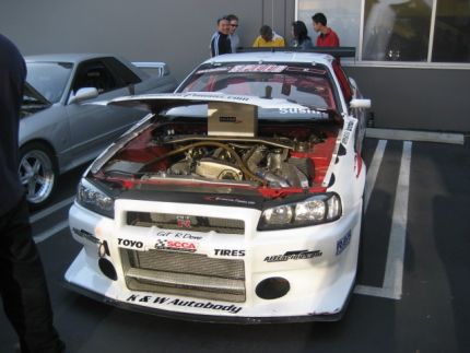 Our very own R34 Nissan Skyline GT-R World Challenge GT racecar at the R35 Nissan GT-R event at Chiat Day after L.A. Auto Show.