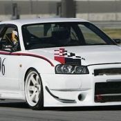 White R34 GT-R N1 on the track