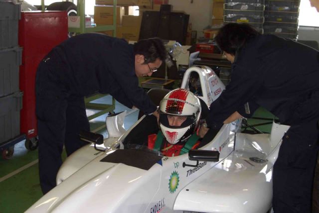 Igor Sushko test-fitting the Formula Challenge Japan (FCJ) open-wheel racecar.