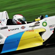 The Ukrainian flag-colored FCJ formula car raced by Igor Sushko.