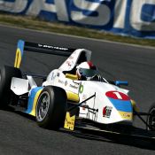 The Ukrainian and Japanese flag-colored FCJ formula car raced by Igor Sushko at Suzuka Circuit.