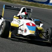 The Ukrainian and Japanese flag-colored FCJ formula car raced by Igor Sushko at Suzuka Circuit.