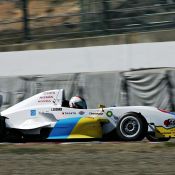 The Ukrainian and Japanese flag-colored FCJ formula car raced by Igor Sushko at Suzuka Circuit.