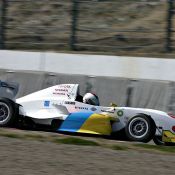 The Ukrainian and Japanese flag-colored FCJ formula car raced by Igor Sushko at Suzuka Circuit.