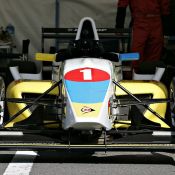 The Ukrainian and Japanese flag-colored FCJ formula car raced by Igor Sushko at Suzuka Circuit.