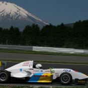 Igor Sushko in the H.I.S. FCJ Formula with Mount Fuji at the backdrop.
