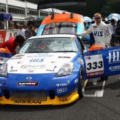 On the grid for the Super Taikyu series at Okayama Circuit. The H.I.S. Nissan Fairlady Z, piloted by Igor Sushko and Maejima Shy