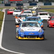 Parade lap for the Super Taikyu series at Okayama Circuit. The H.I.S. Nissan Fairlady Z, piloted by Igor Sushko and Maejima Shyu