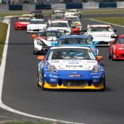 Parade lap for the Super Taikyu series at Okayama Circuit. The H.I.S. Nissan Fairlady Z, piloted by Igor Sushko and Maejima Shyu