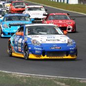 Parade lap for the Super Taikyu series at Okayama Circuit. The H.I.S. Nissan Fairlady Z, piloted by Igor Sushko and Maejima Shyu