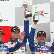 The Super Taikyu Rd. 3 Fuji podium. Igor Sushko, Masaaki Nagashima, and Kazuomi Komatsu.