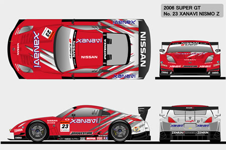 The top-view rendering of the NISMO Super GT GT500 #23 Z